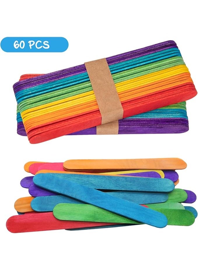 CRAFT MAGIC 60PCS 6 Inch Colored Jumbo Wooden Craft Sticks Rainbow Wide Popsicle & Lollipop Sticks for DIY Crafts, Ice Pops, Creative Designs, School Projects & Home Art Activities - Image 4
